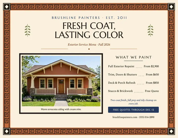 Brushline Painters exterior menu flyer template