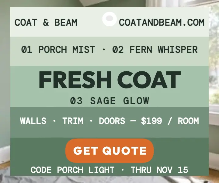 Coat and Beam sage swatch strip ad template