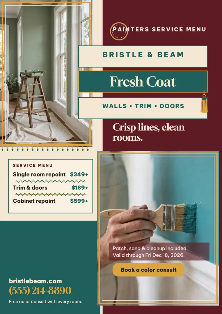 Bristle and Beam painters trim flyer template