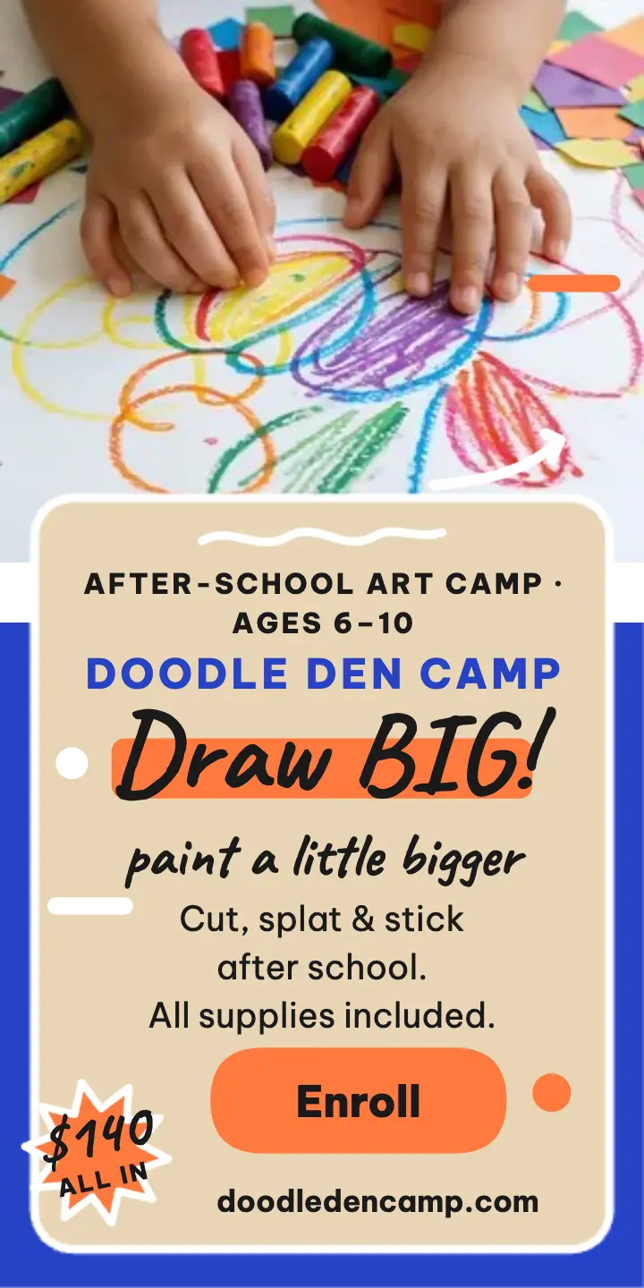 Doodle Den art camp paint-pen ad template