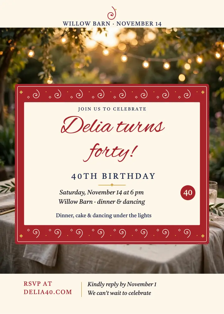 Delia's 40th birthday paisley invite template