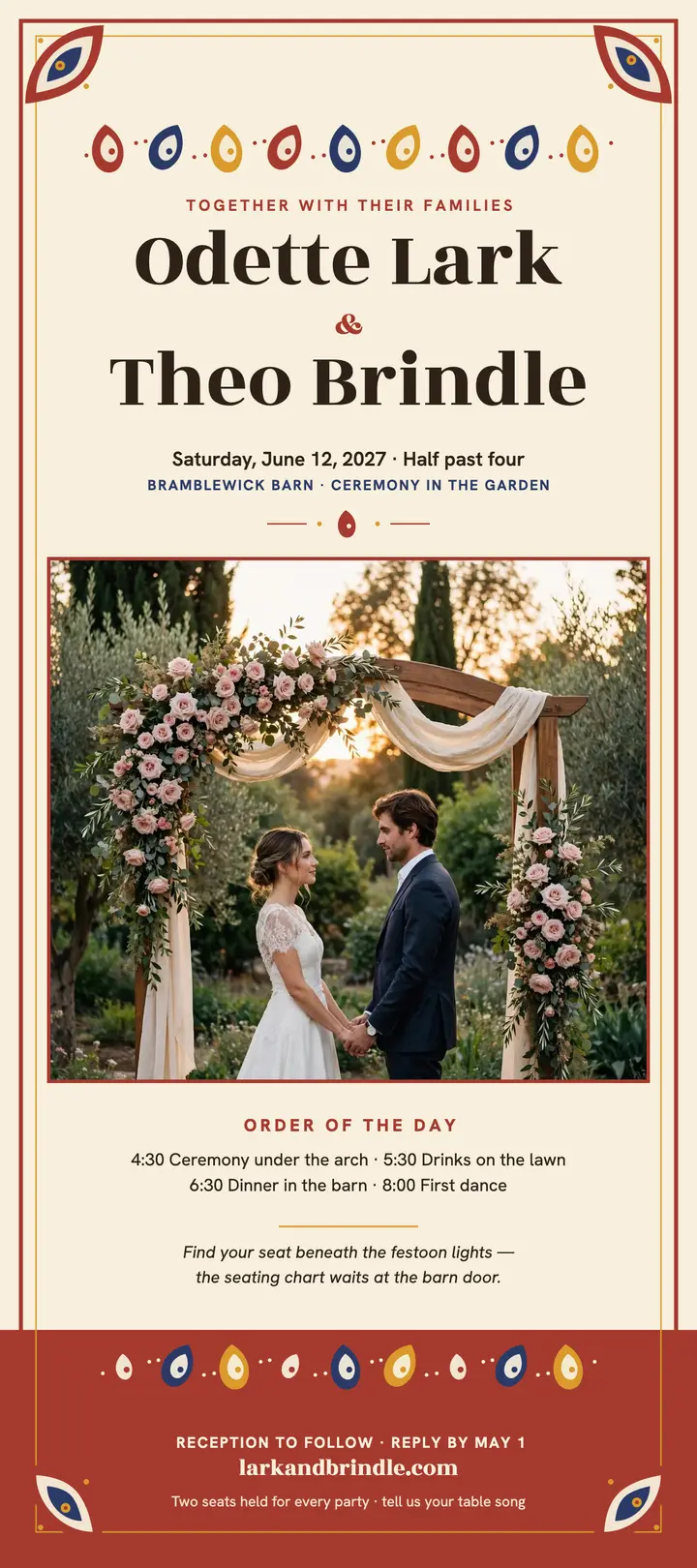 Odette and Theo paisley wedding invitation template