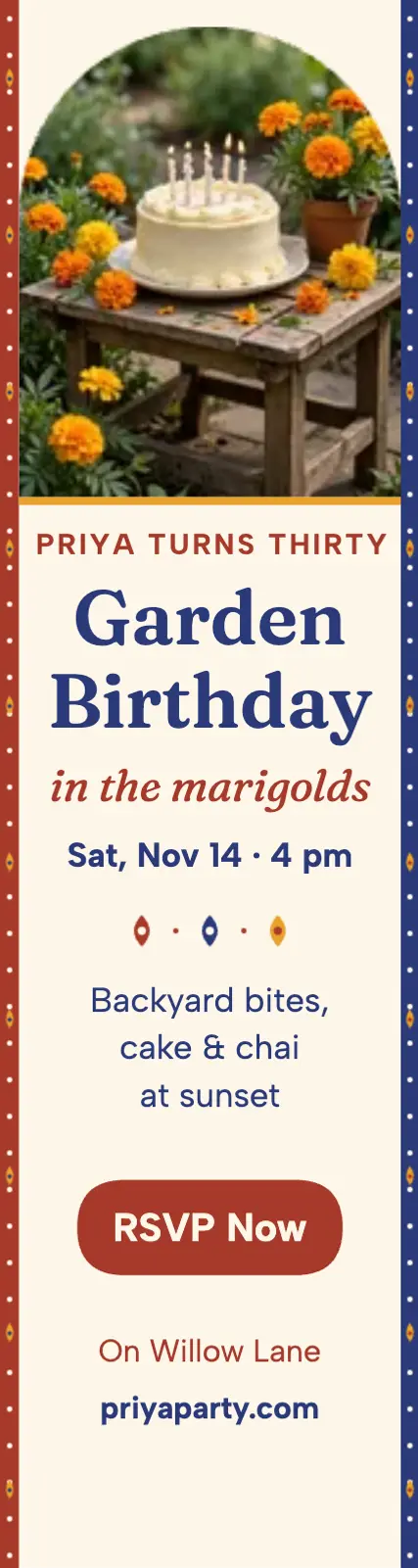 Priya's garden birthday skyscraper invite template