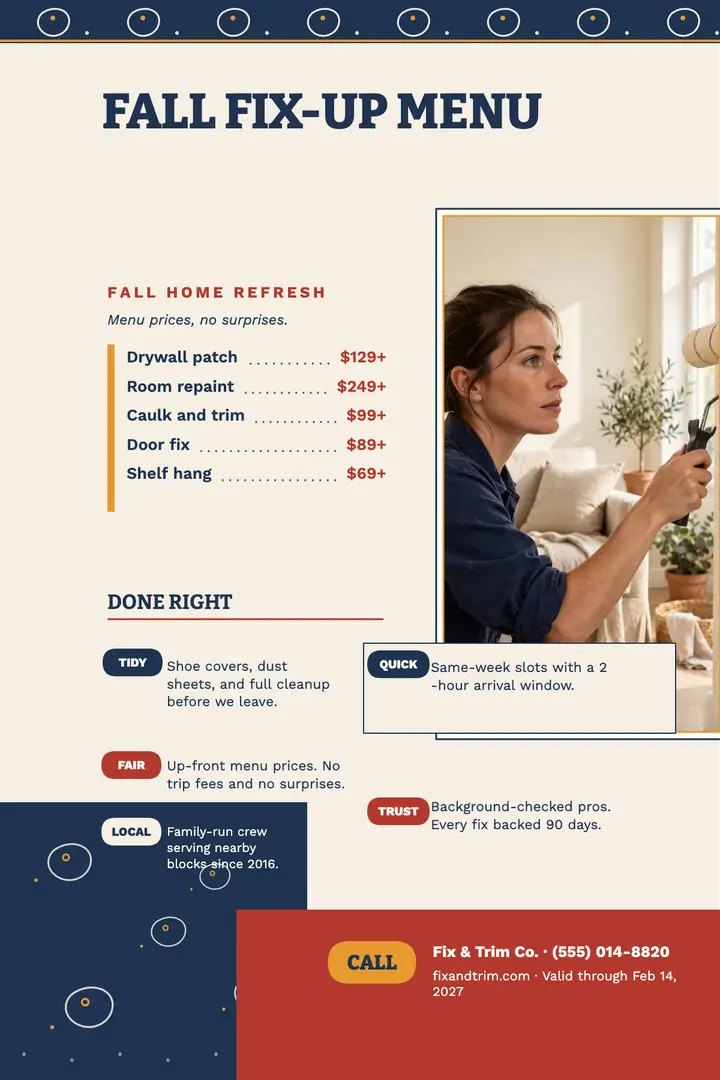 Fix and Trim fall fix-up menu poster template