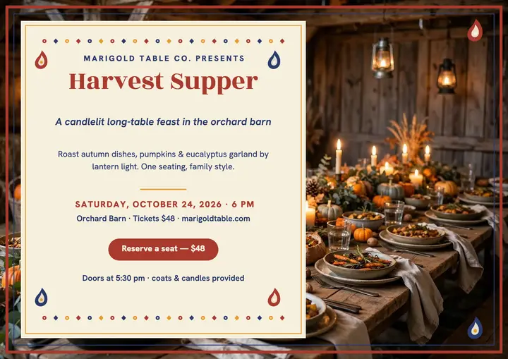 Marigold harvest supper certificate invitation template
