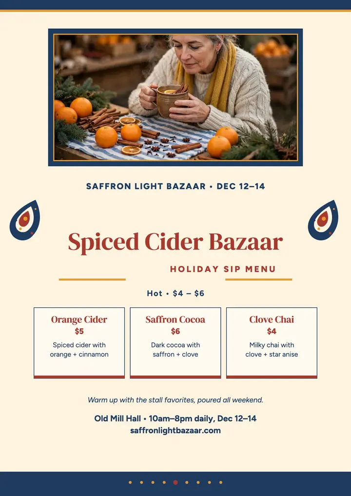 Saffron Light Bazaar holiday sip flyer template