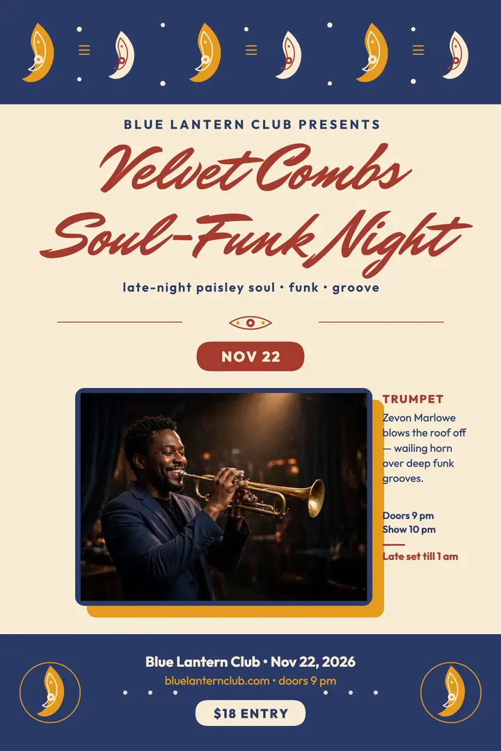 Velvet Combs paisley soul gig poster template