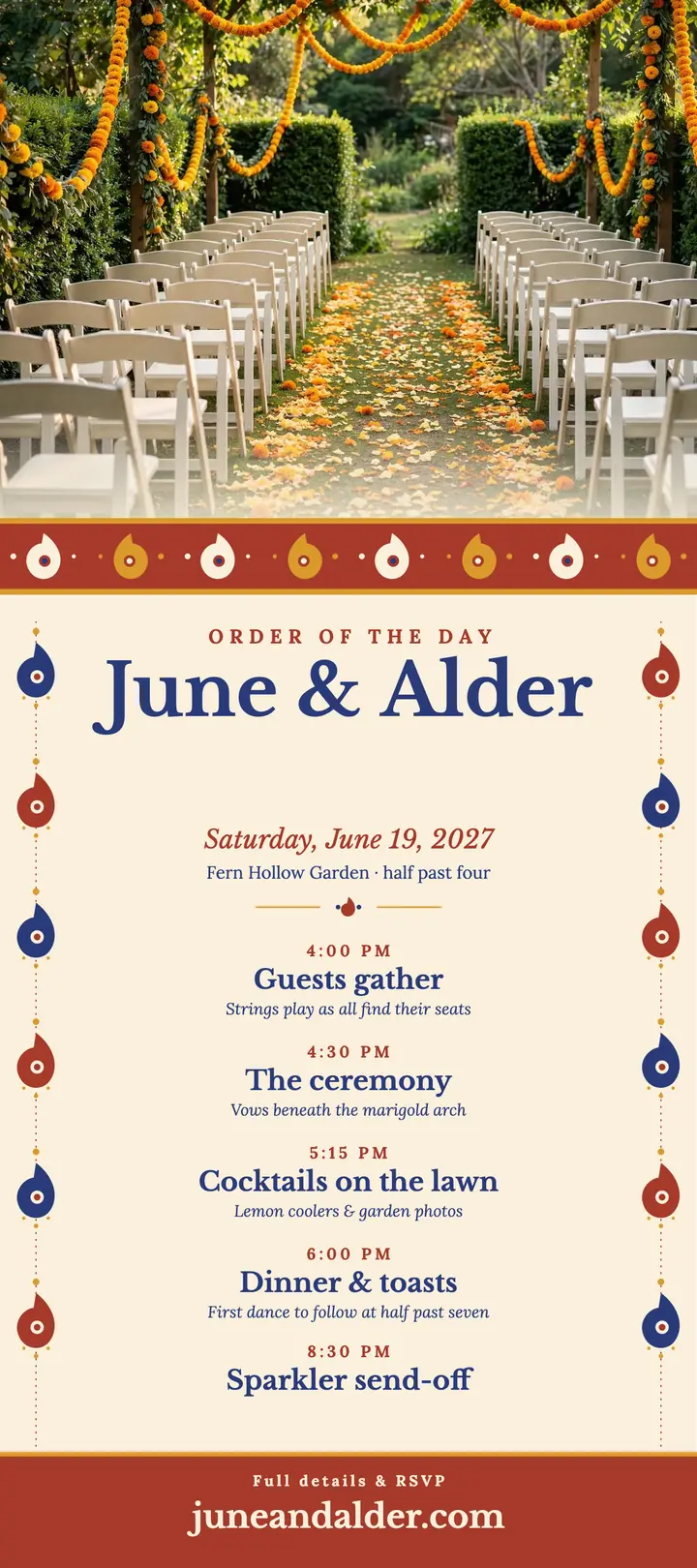 June and Alder paisley order of day: wedding order of day card template