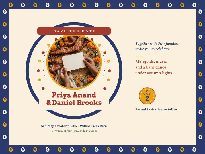 Paisley save the date slide, Anand Brooks: save the date slide template