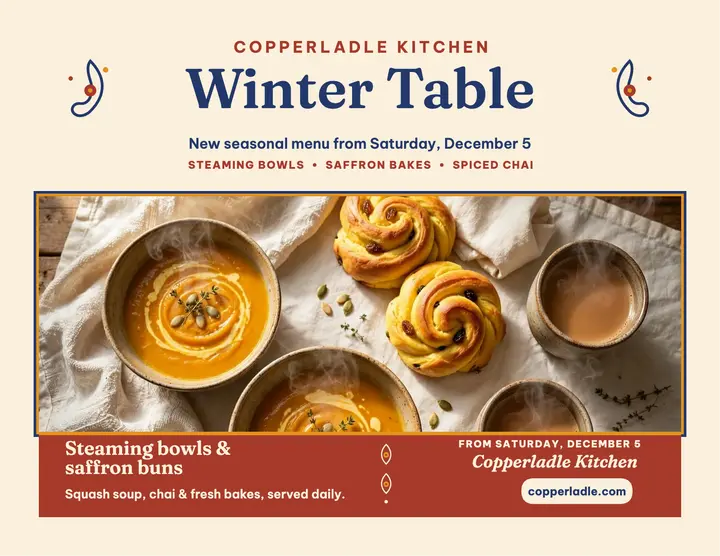Copperladle winter menu launch flyer template