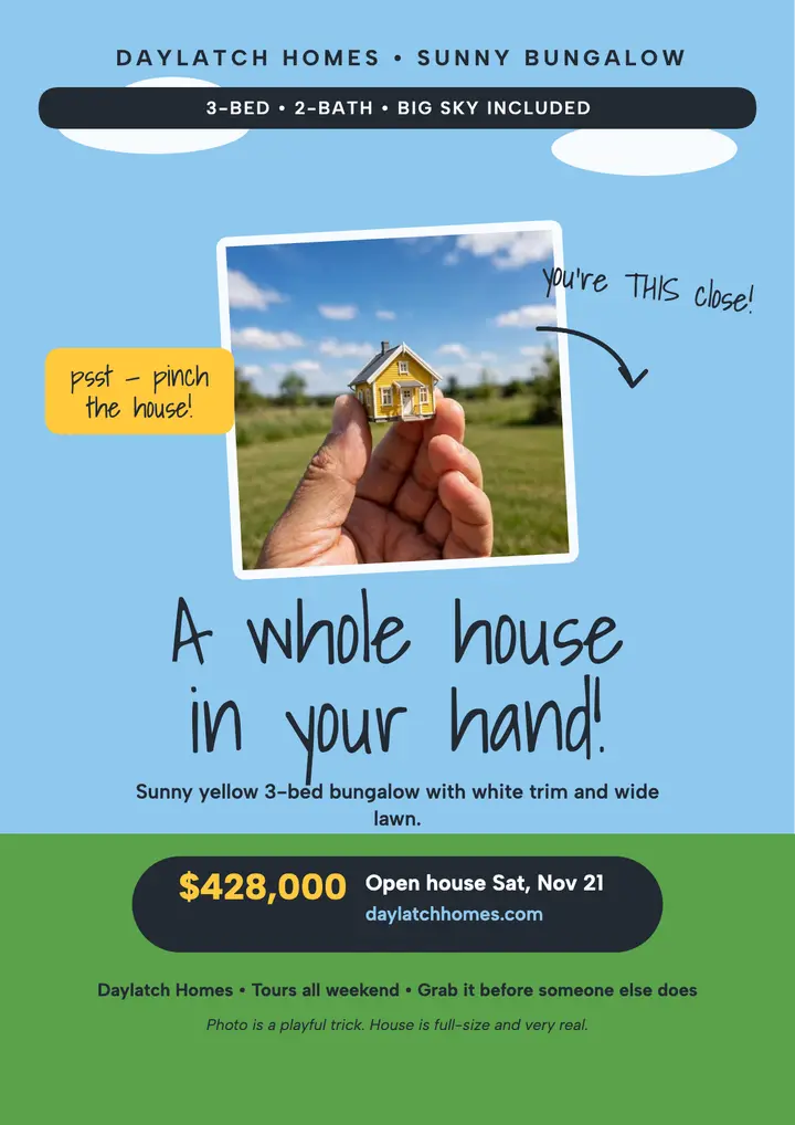 Palm-held bungalow listing flyer template