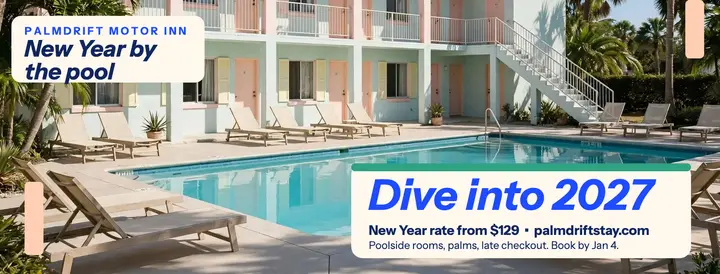 Palmdrift sunny motel New Year cover template