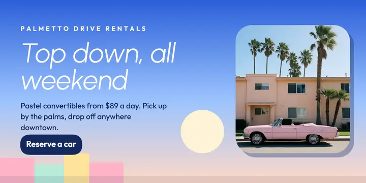 Palmetto Drive convertible weekend rental X post, city pop template