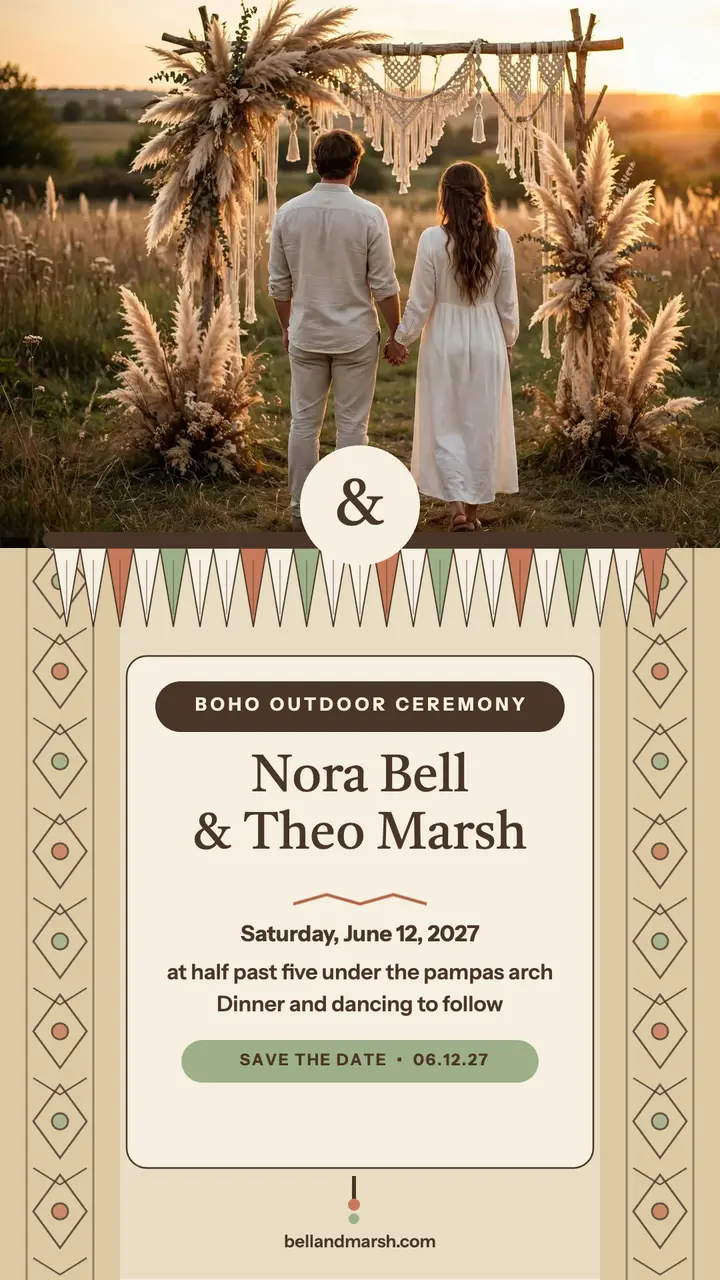 Nora Bell and Theo Marsh boho wedding story template