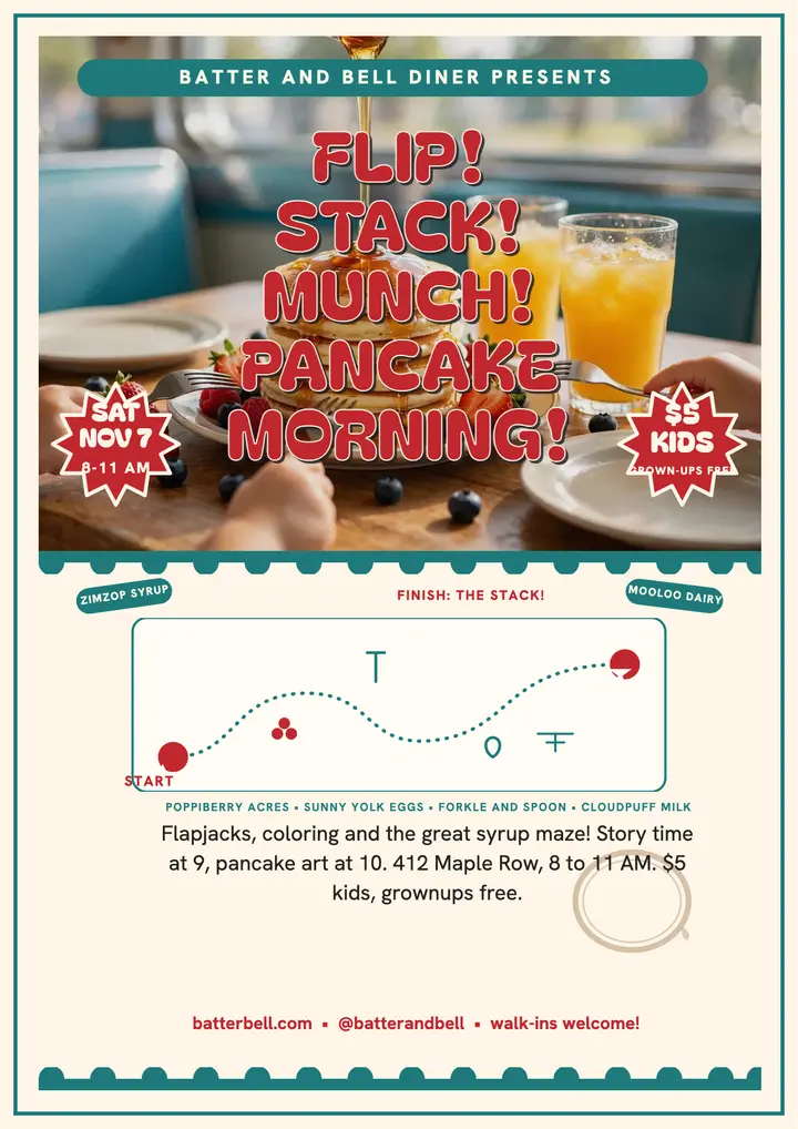Batter and Bell pancake morning placemat flyer template