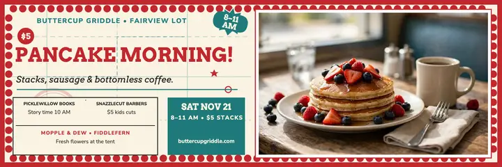 Buttercup Griddle pancake morning header template