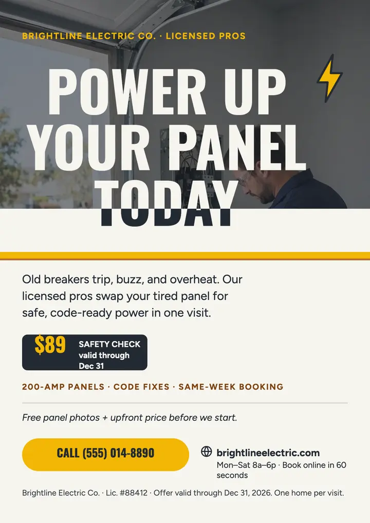 Brightline panel upgrade electrician flyer: electrician flyer template