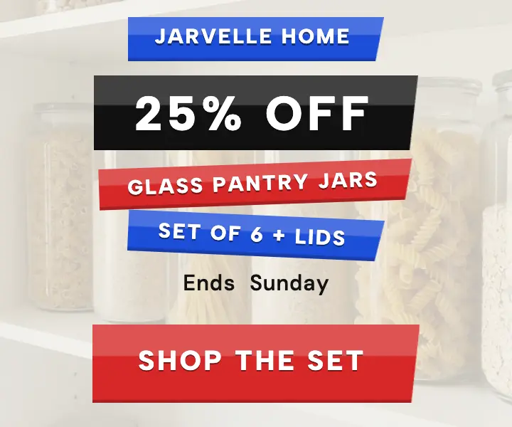 Jarvelle Home pantry jar set sale ad, label-maker tape template