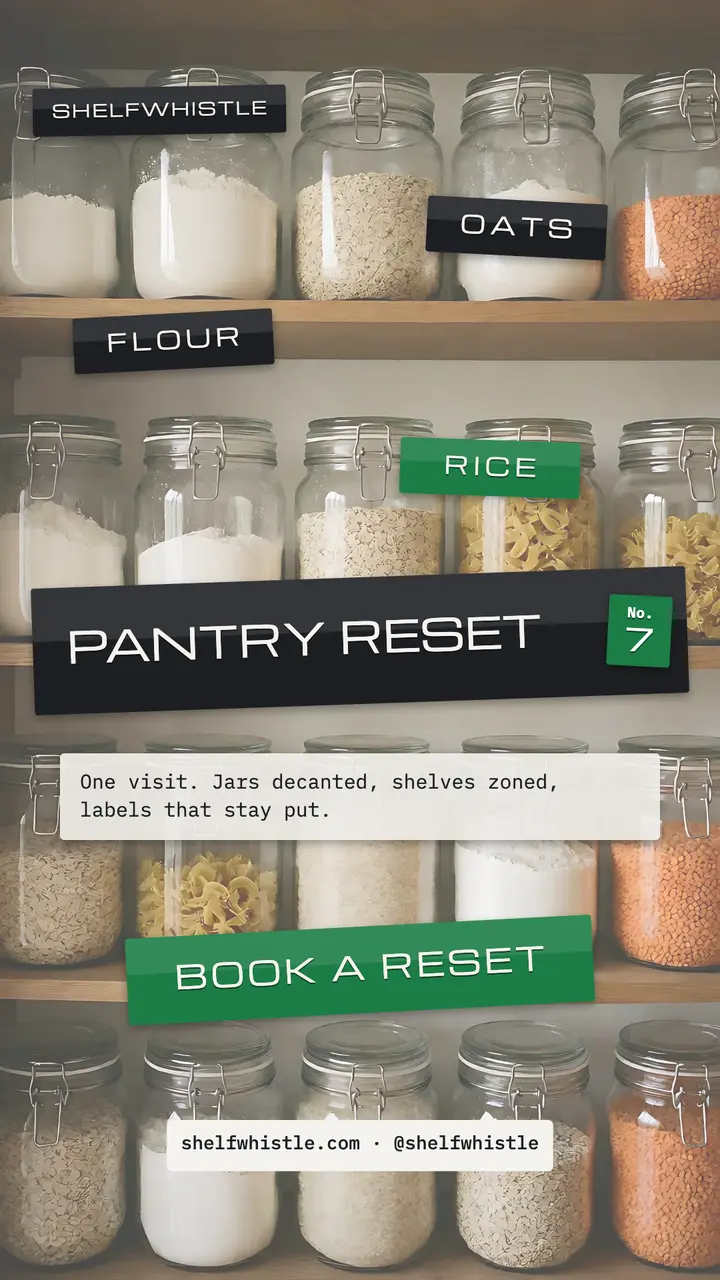 Pantry reset story ad, label-maker tape strips template