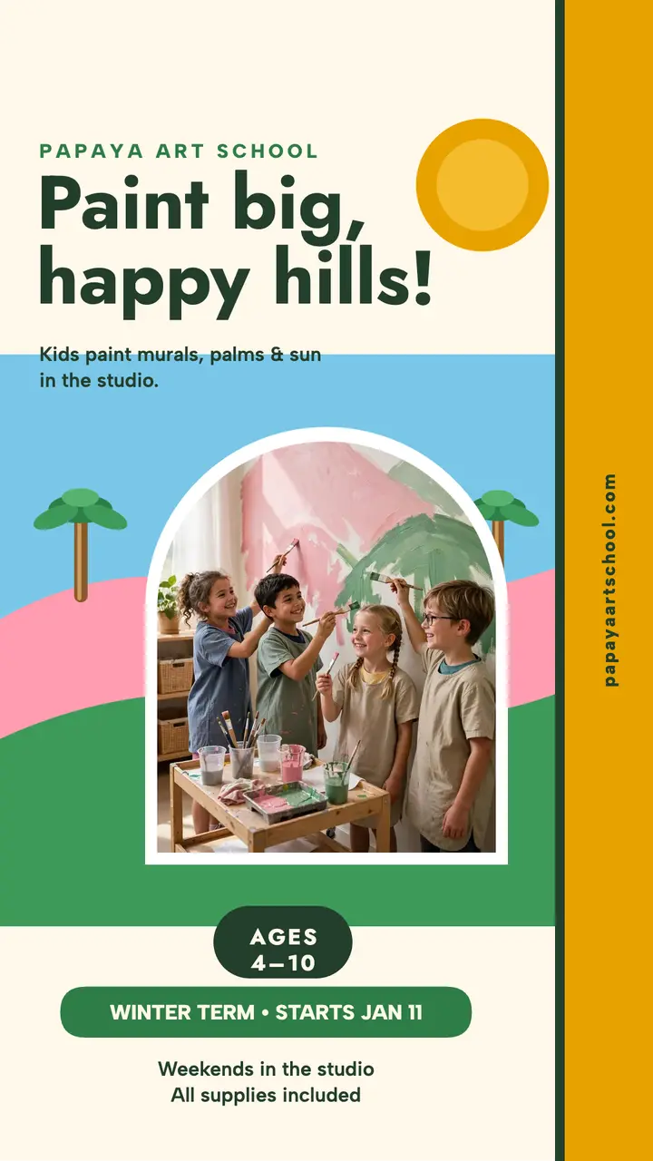Papaya hills kids art story template