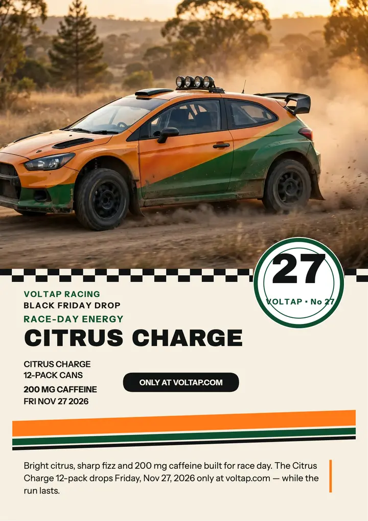 Voltap Citrus Charge race day drop flyer template