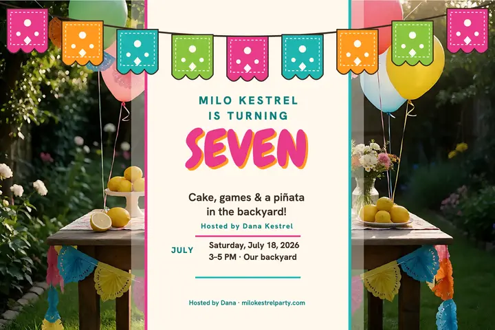 Milo is seven papel picado postcard template