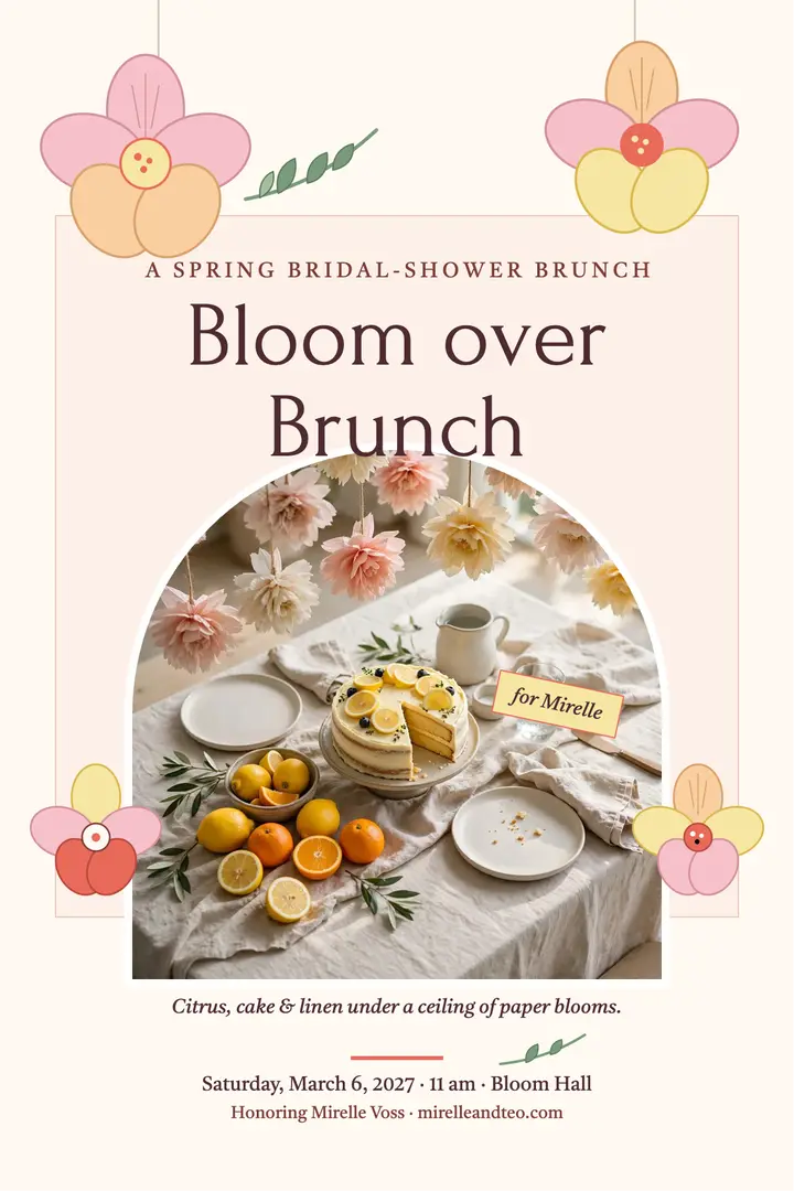 Paper bloom bridal shower brunch poster: bridal shower brunch poster template