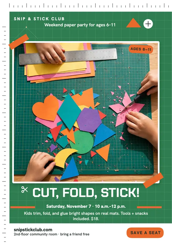 Snip and Stick paper craft club flyer template