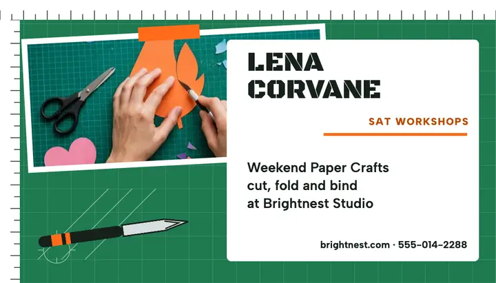 Lena Corvane paper craft tutor card: craft workshop business card template