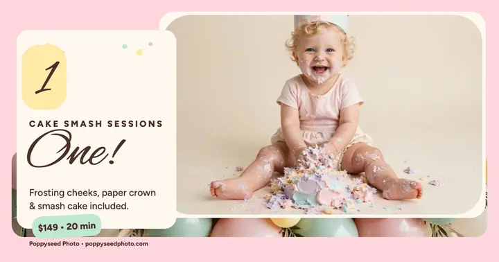 Poppyseed first birthday smash post: cake smash promo template