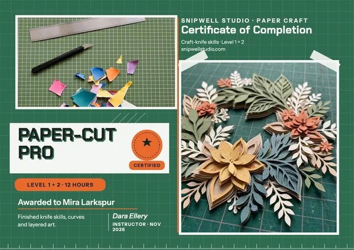 Snipwell paper-cut workshop certificate template