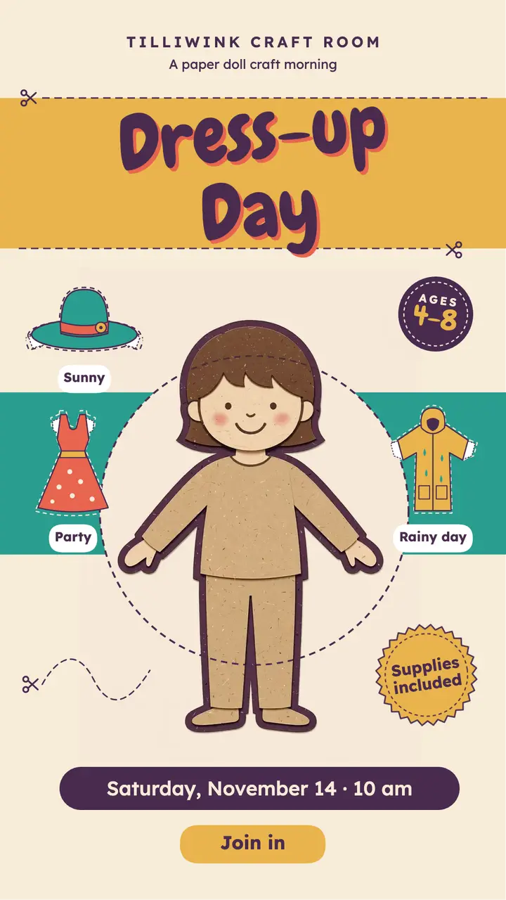 Paper doll dress-up craft morning story template