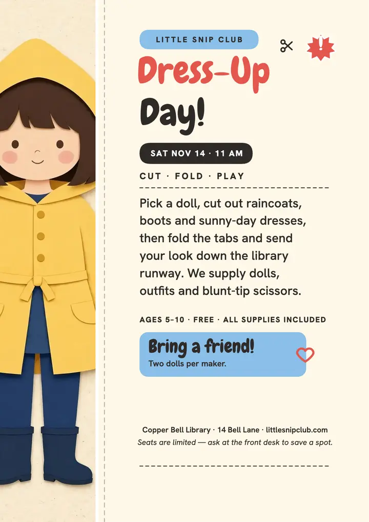 Little Snip Club paper doll flyer template