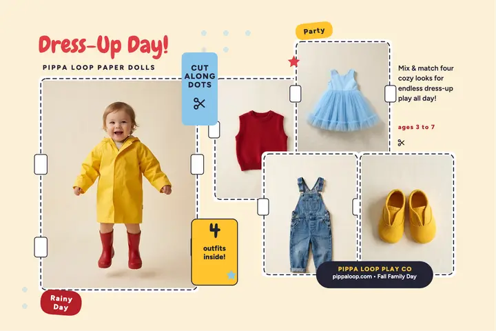 Pippa Loop paper doll dress-up postcard template