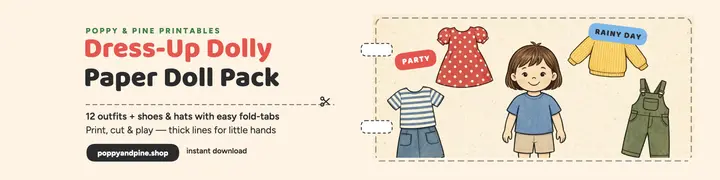 Dress-Up Dolly paper doll printable banner: paper doll printable banner template