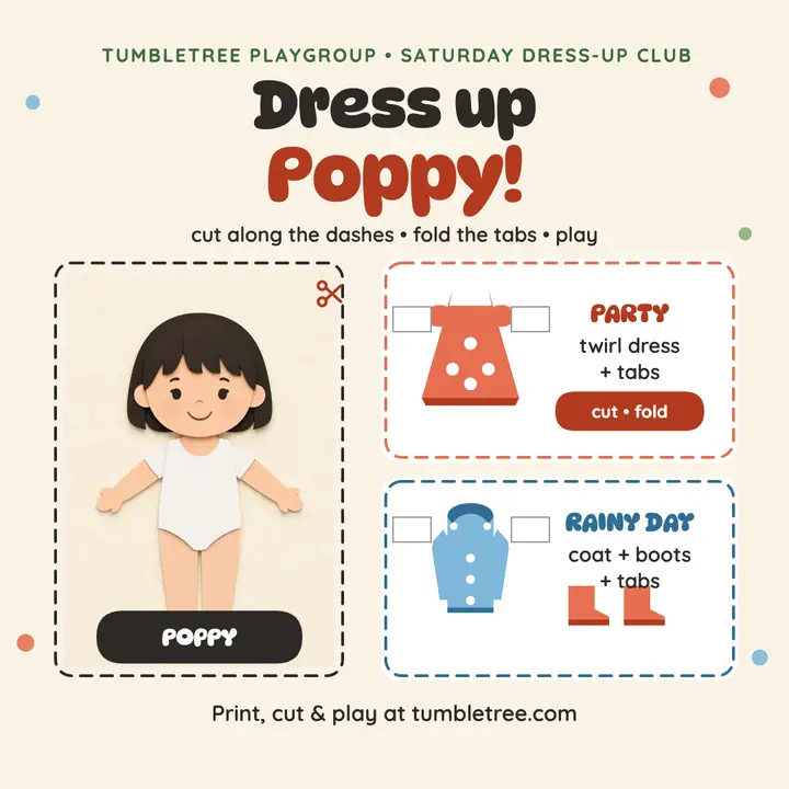 Tumbletree dress-up doll activity post: dress-up activity post template