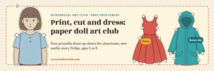 Paper doll printables art club header template