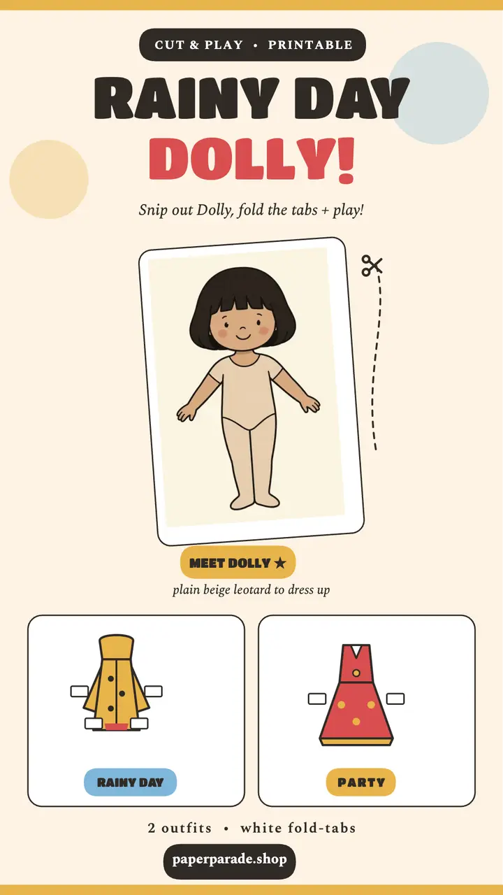 Rainy Day Dolly paper doll story template