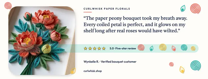 Paper flower bouquet review cover, quilling: florist review cover template