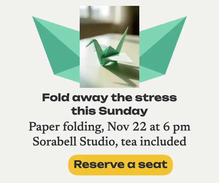 Sorabell paper-folding wellness evening ad: paper folding wellness ad template