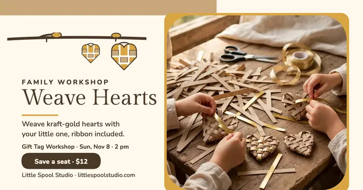 Little Spool family heart weaving post: family craft workshop post template