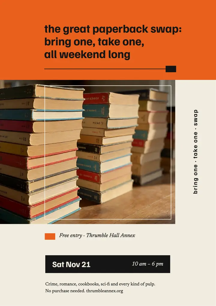 Paperback swap weekend flyer, modernist grid: book swap flyer template