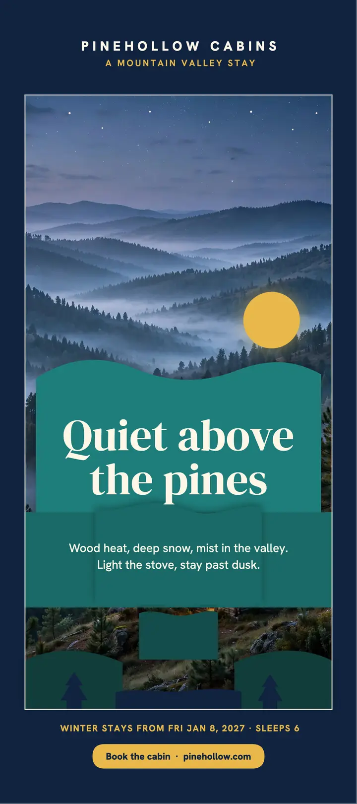 Pinehollow cabin getaway papercut card template