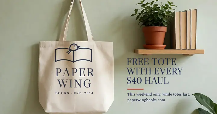 Paperwing Books canvas tote: bookshop tote bag giveaway post template