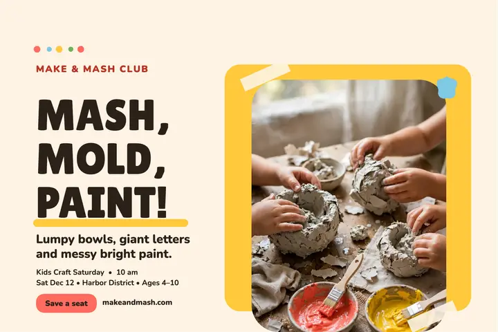Make and Mash kids craft Saturday postcard template