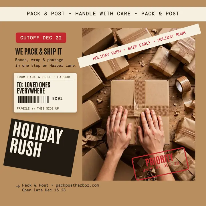 Pack and Post holiday rush promo template