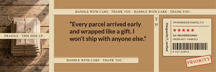 Parcel shop review header, packing tape template