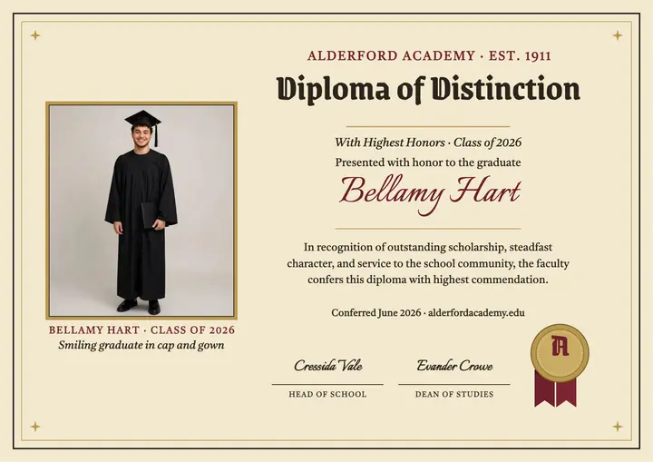 Alderford Academy blackletter diploma template