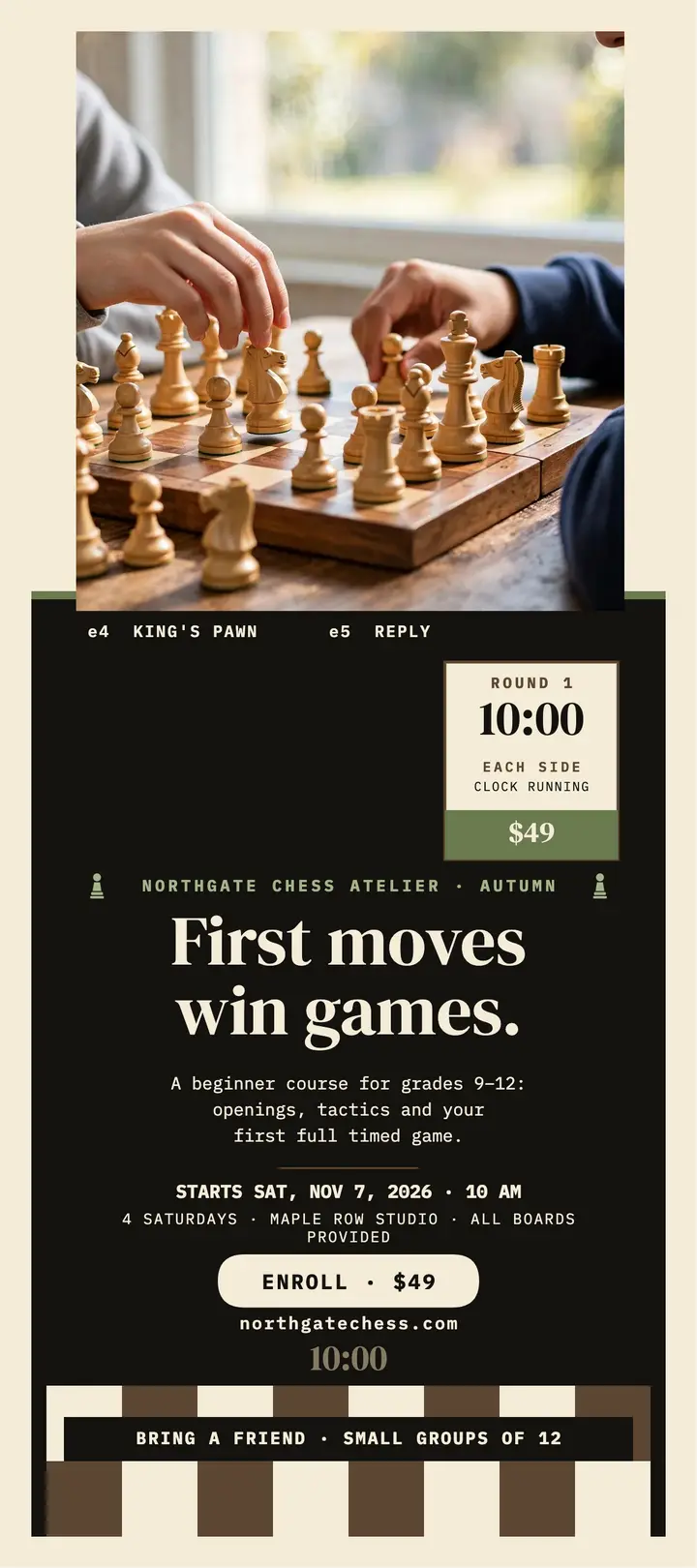 Northgate Chess beginner course rack card template