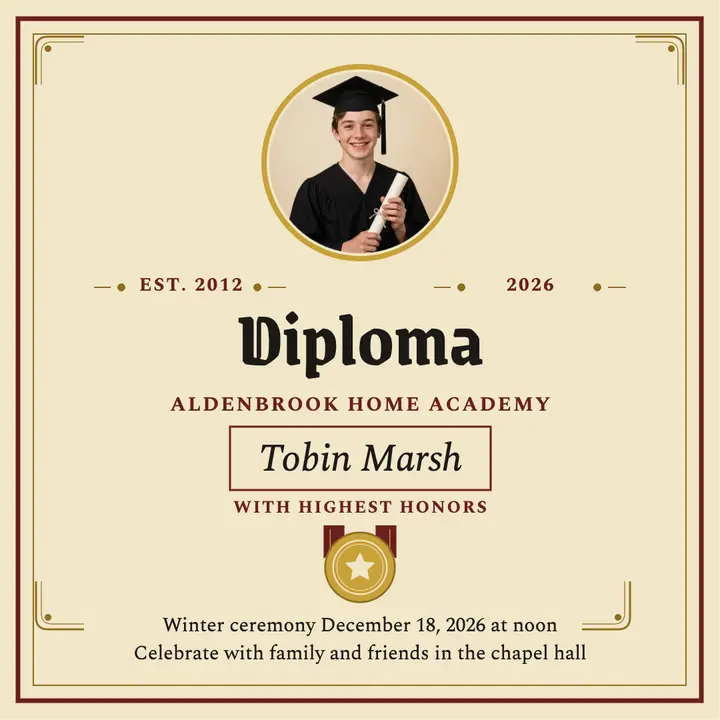 Aldenbrook December graduate parchment diploma template